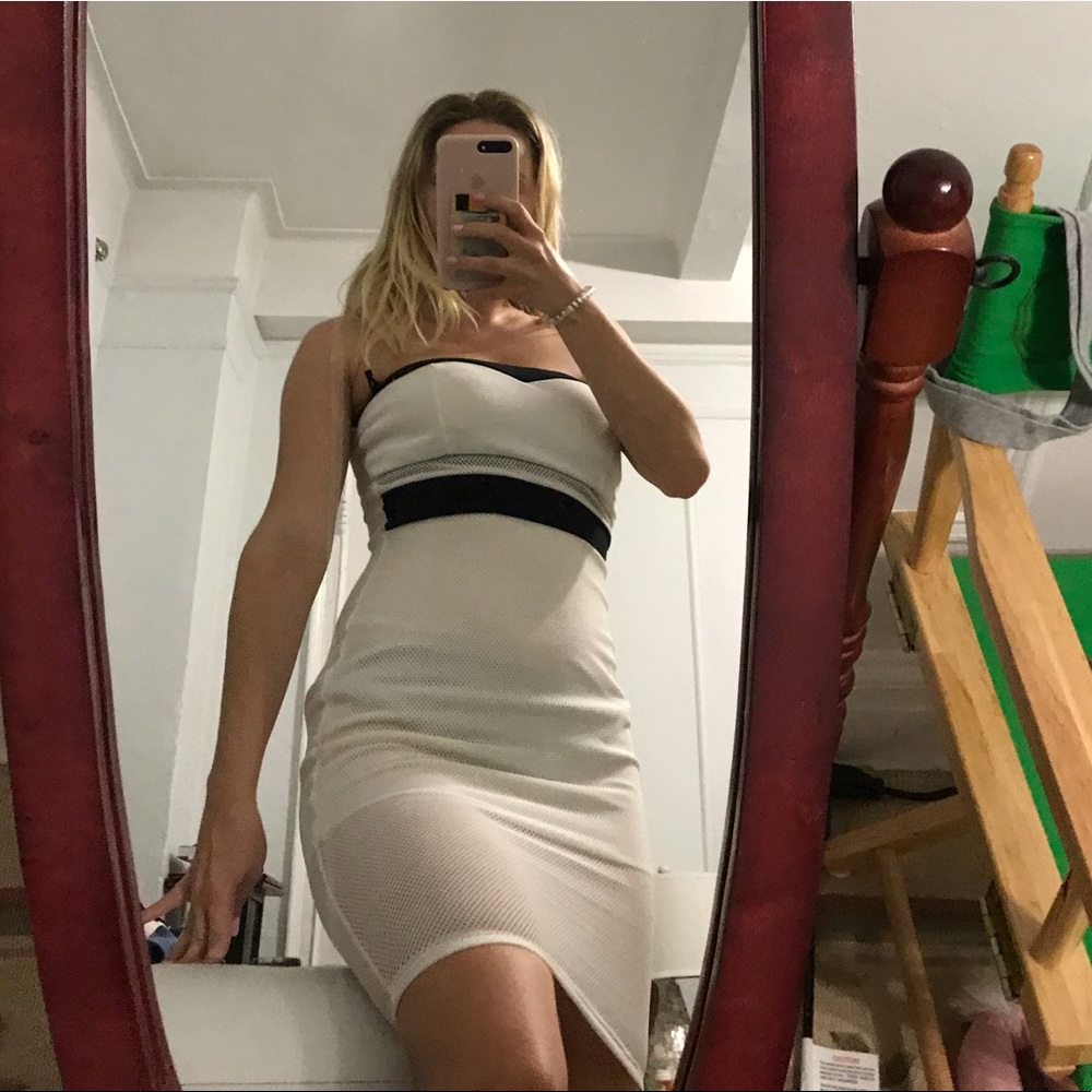 WHITE TWO TONE MESH DRESS